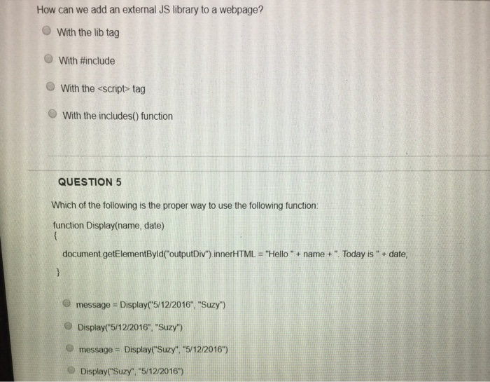 Solved How can we add an external JS library to a webpage? O | Chegg.com
