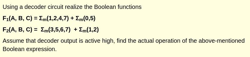 Solved Using a decoder circuit realize the Boolean functions | Chegg.com
