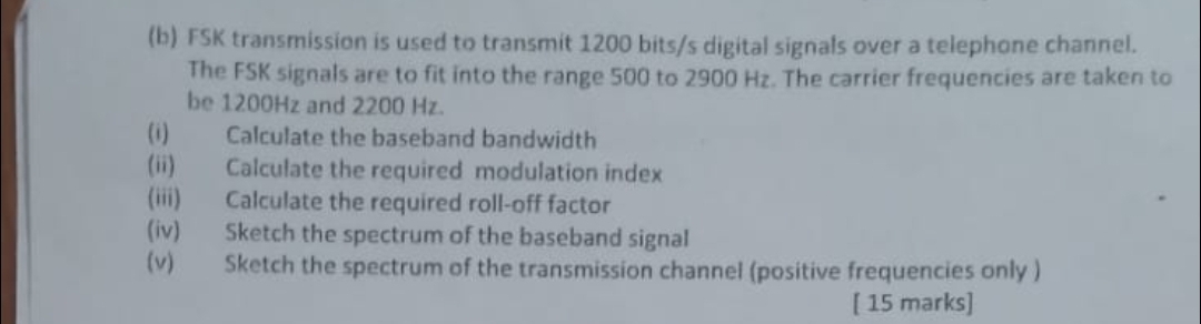 [Solved]: (b) FSK Transmission Is Used To Transmit 1200 Bi