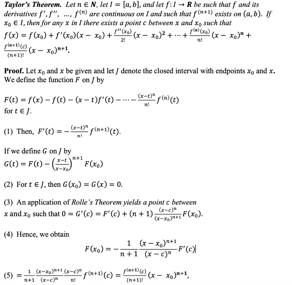 Solved Taylor S Theorem Let N E N Let I A B And Let Chegg Com