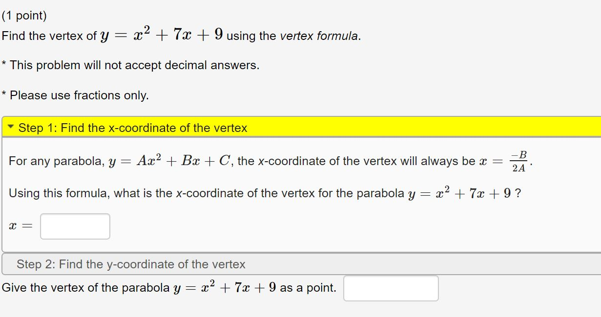 Solved 1 Point Find The Vertex Of Y 63 2 Using The Vertex Chegg Com