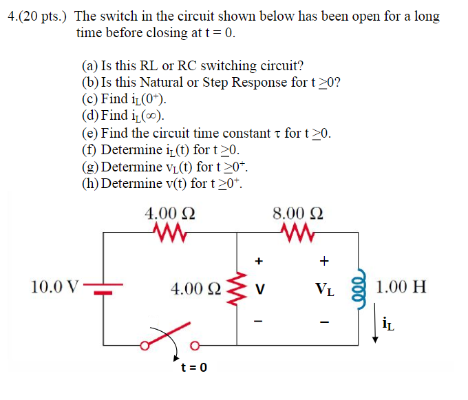 Solved The switch in the circuit shown below has been open | Chegg.com