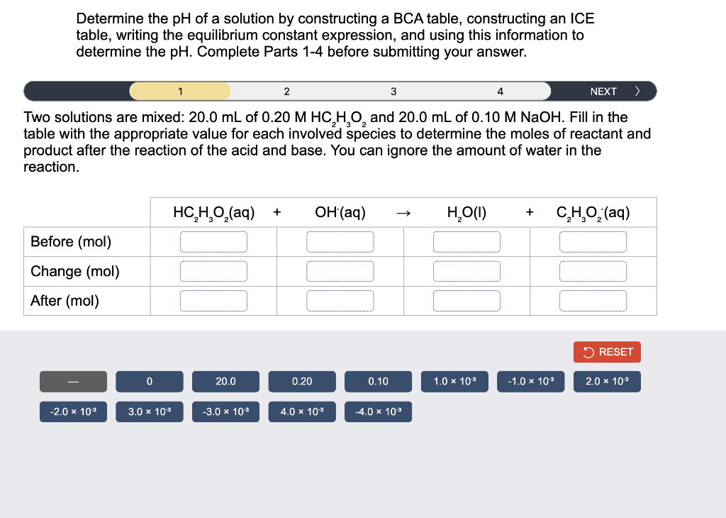 Solved Determine the pH of a solution by constructing a BCA | Chegg.com