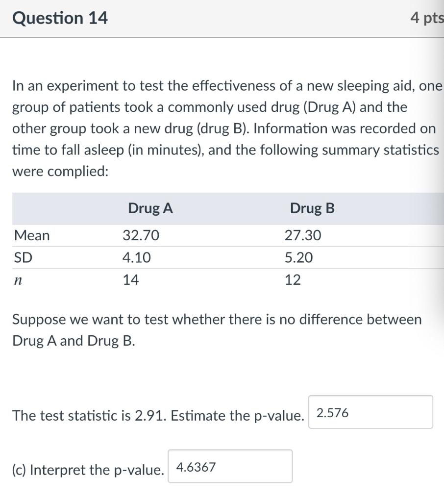 Solved Question 14 4 pts In an experiment to test the | Chegg.com