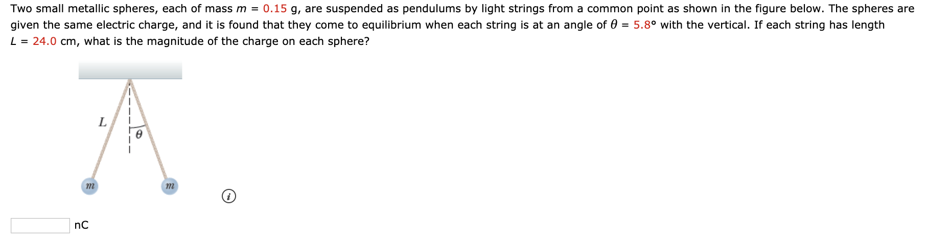 Solved Two small metallic spheres, each of mass m = 0.15 g, | Chegg.com