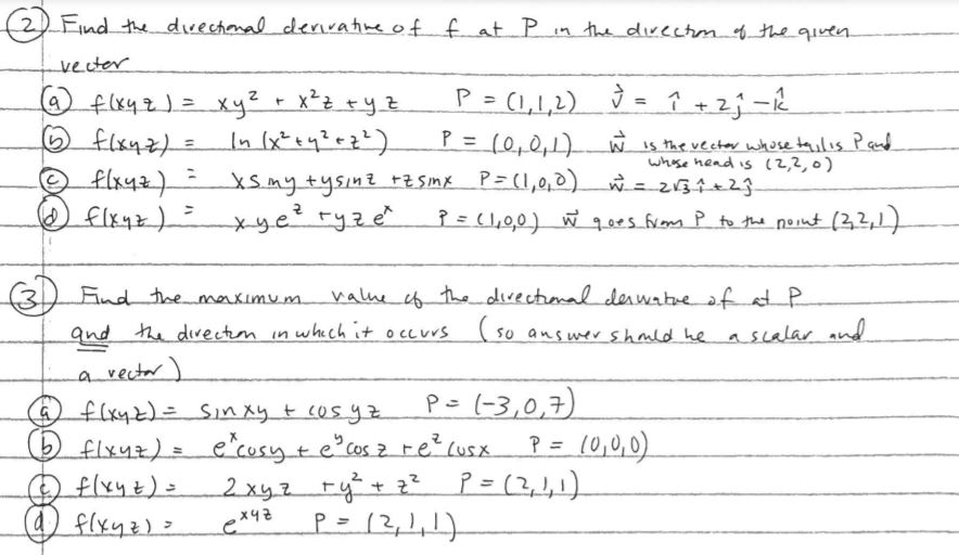 Solved 2 Find The Directional Derivative Of F At P In Th Chegg Com