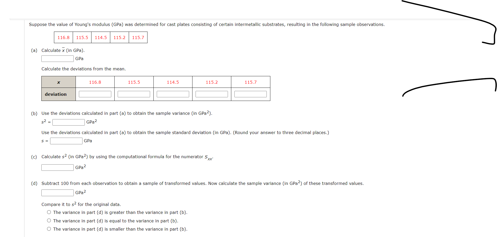 Solved (b) Use the deviations calculated in part (a) to | Chegg.com