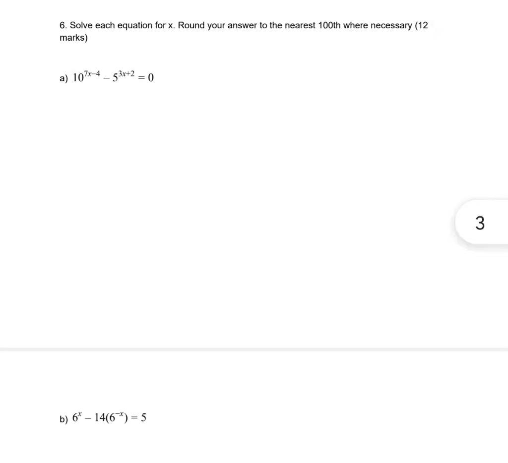 Solved 6. Solve each equation for x. Round your answer to | Chegg.com