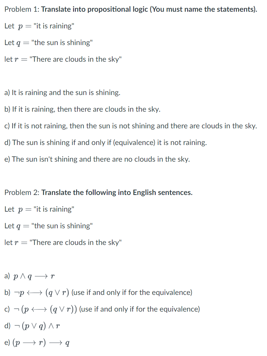 Solved Problem 1: Translate Into Propositional Logic (You | Chegg.com