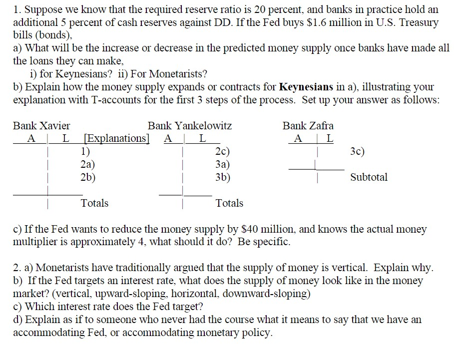 Solved 1. Suppose we know that the required reserve ratio is | Chegg.com