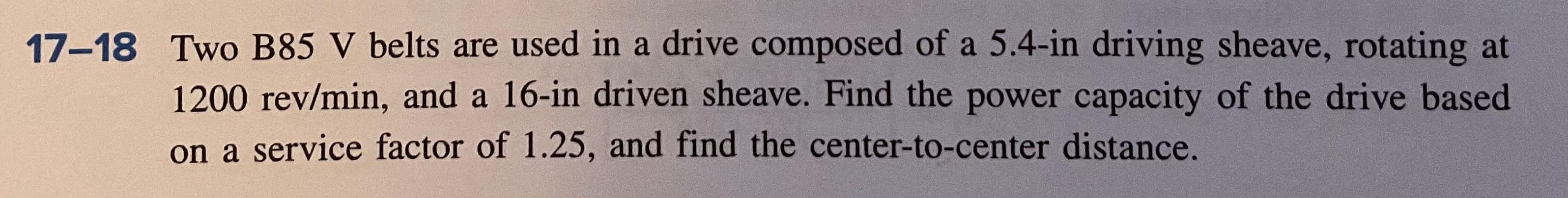 Solved 17-18 Two B85 V belts are used in a drive composed of | Chegg.com