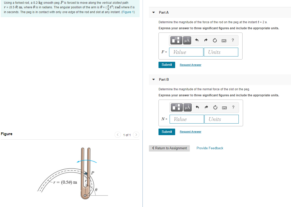 Solved Using a forked rod, a 0.2-kg smooth peg P is forced | Chegg.com