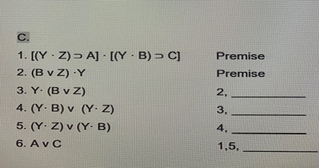 Premise Premise C 1 Y Z A Y B C Chegg Com