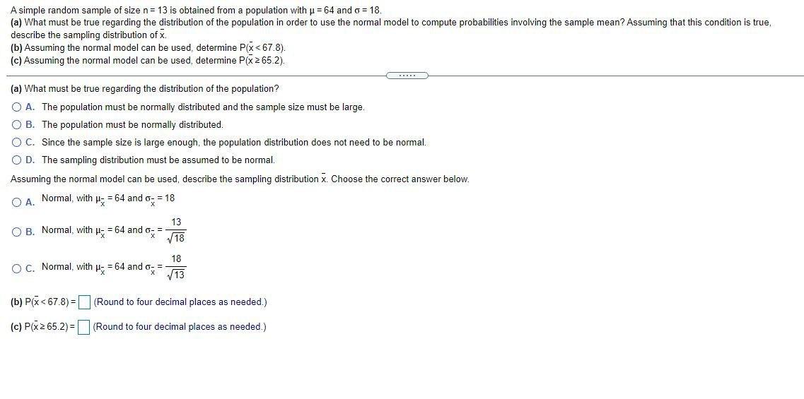 Solved A simple random sample of size n= 13 is obtained from | Chegg.com