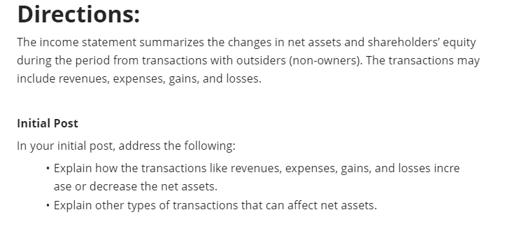 Solved Directions:The income statement summarizes the | Chegg.com
