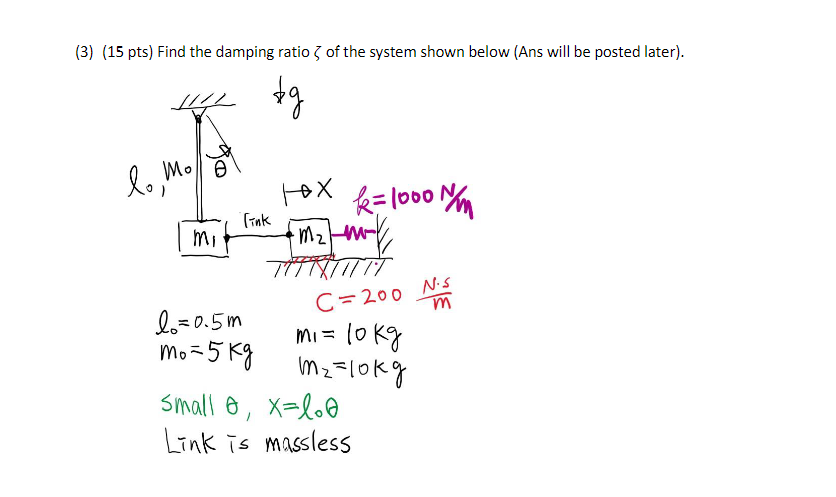 Solved (3) (15 pts) Find the damping ratio ζ of the system | Chegg.com