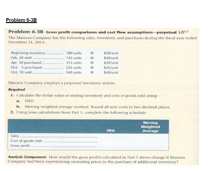 Solved Problem 6-3B Problem 6-3B Gross Profit Comparisons | Chegg.com