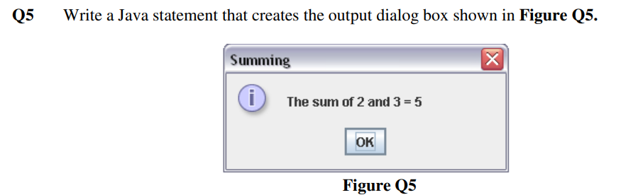 Solved Write a Java statement that creates the output dialog | Chegg.com