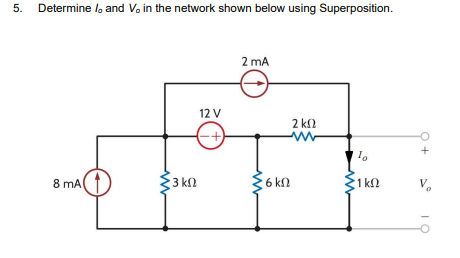 Solved 5. . Determine l, and V. in the network shown below | Chegg.com