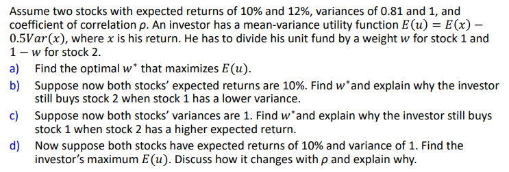 Solved Assume Two Stocks With Expected Returns Of 10% ﻿and | Chegg.com