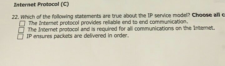 Solved Internet Protocol (C) 22. Which of the following | Chegg.com