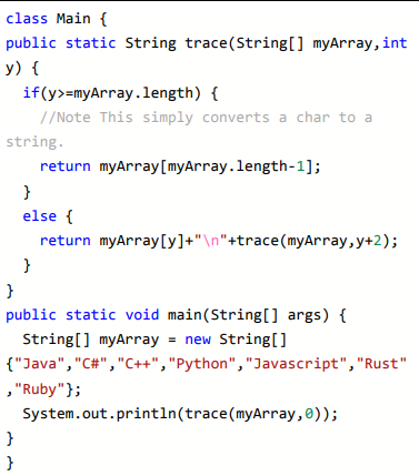 Solved class Main { public static String trace(String[] | Chegg.com