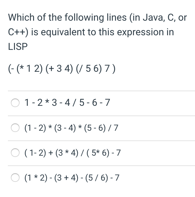 Solved Which of the following lines (in Java, C, or C++) is | Chegg.com