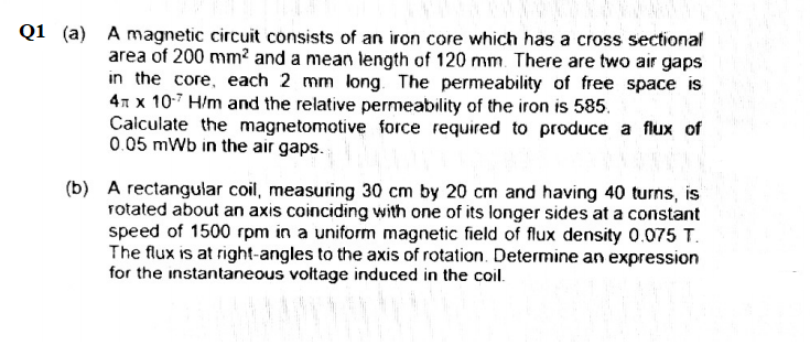 Solved Q1 (a) A magnetic circuit consists of an iron core | Chegg.com