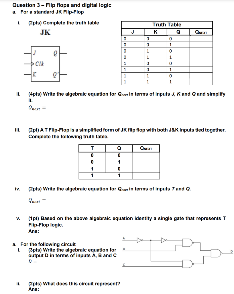 Solved Question 3 Flip flops and digital logic a. For a