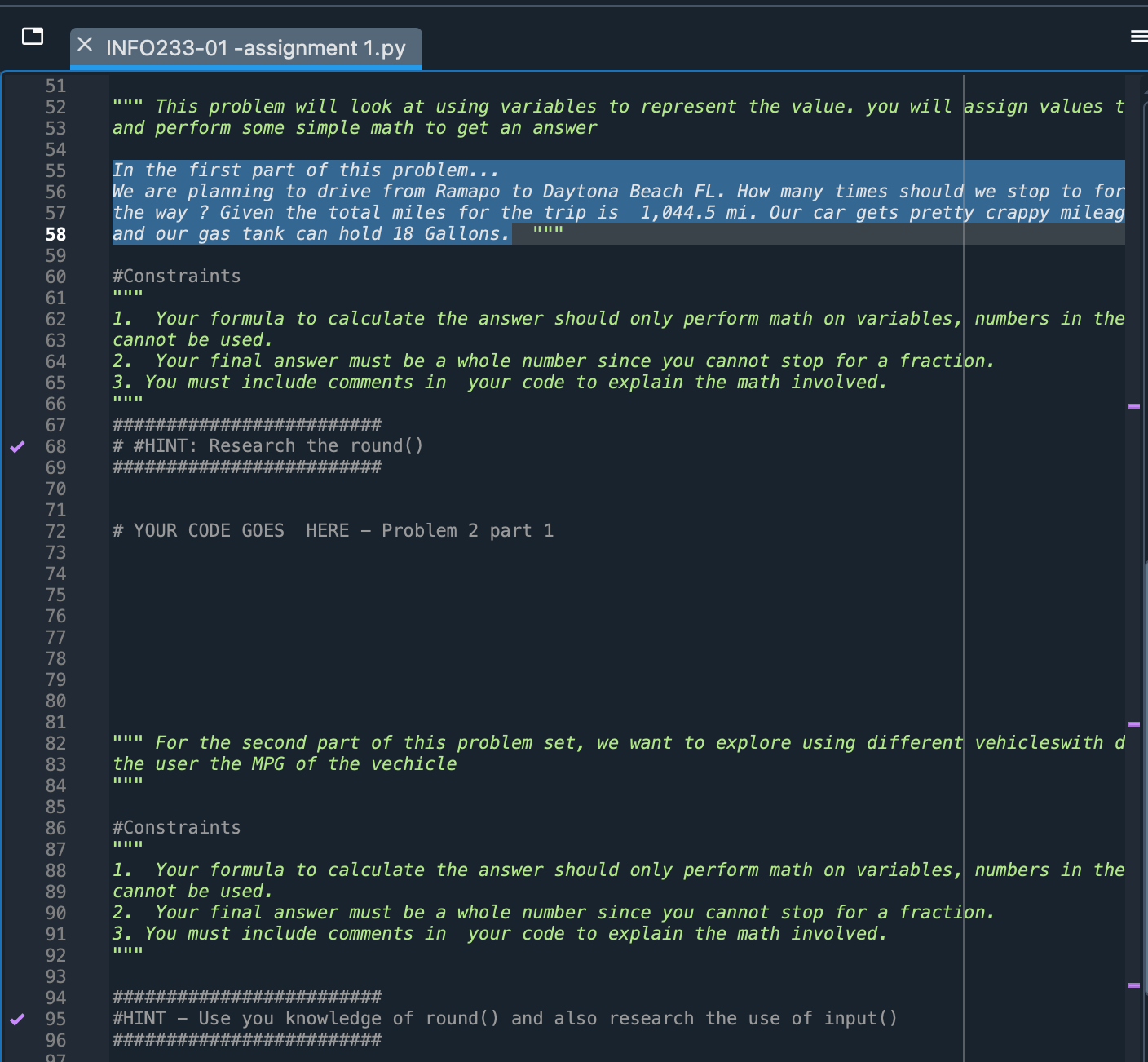 Solved × INF0233-01 -assignment 1.py "I" This problem will | Chegg.com