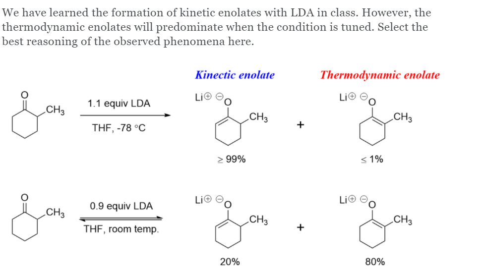 Solved With more than 1 equiv. LDA and lower temperature, | Chegg.com