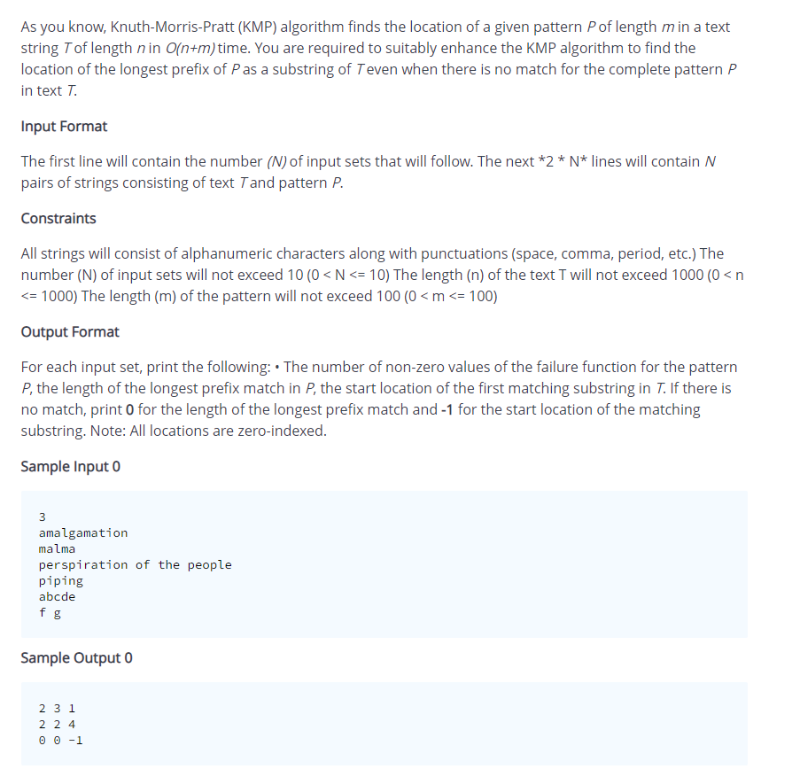 As you know, Knuth-Morris-Pratt (KMP) algorithm finds | Chegg.com