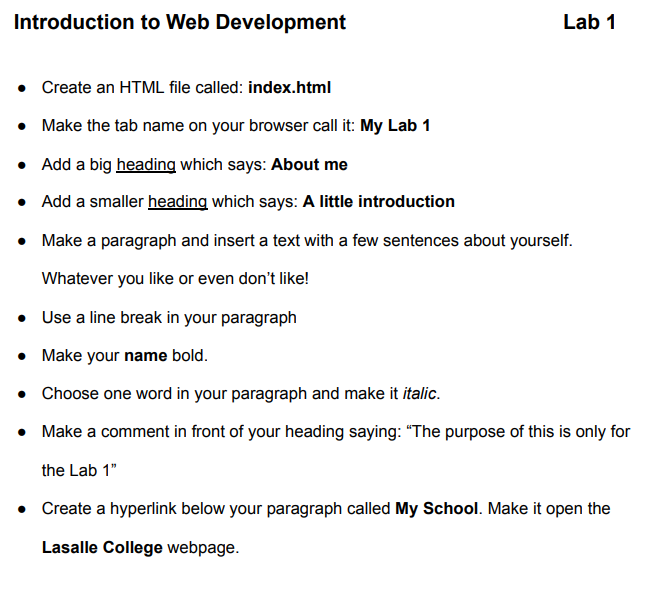 Solved Introduction to Web Development Lab 1 • Create an | Chegg.com