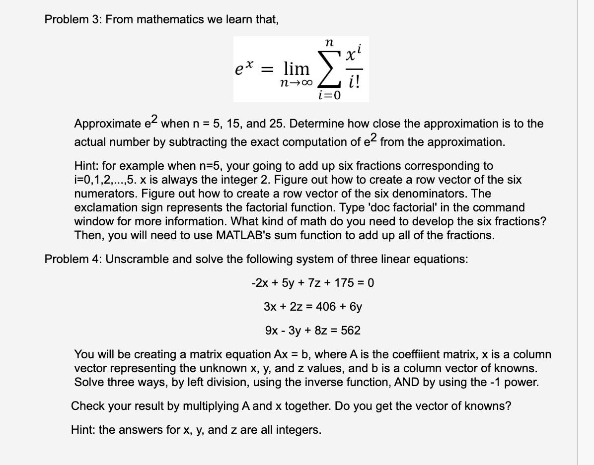 Solved Problem 3: From mathematics we learn that, | Chegg.com