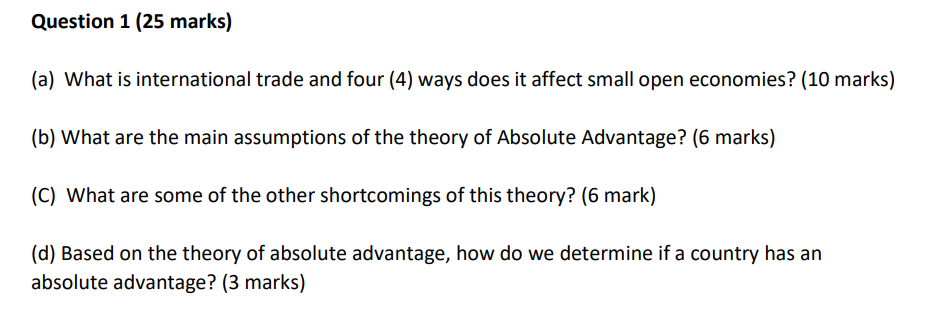 Solved Question 1 (25 ﻿marks)(a) ﻿What is international | Chegg.com