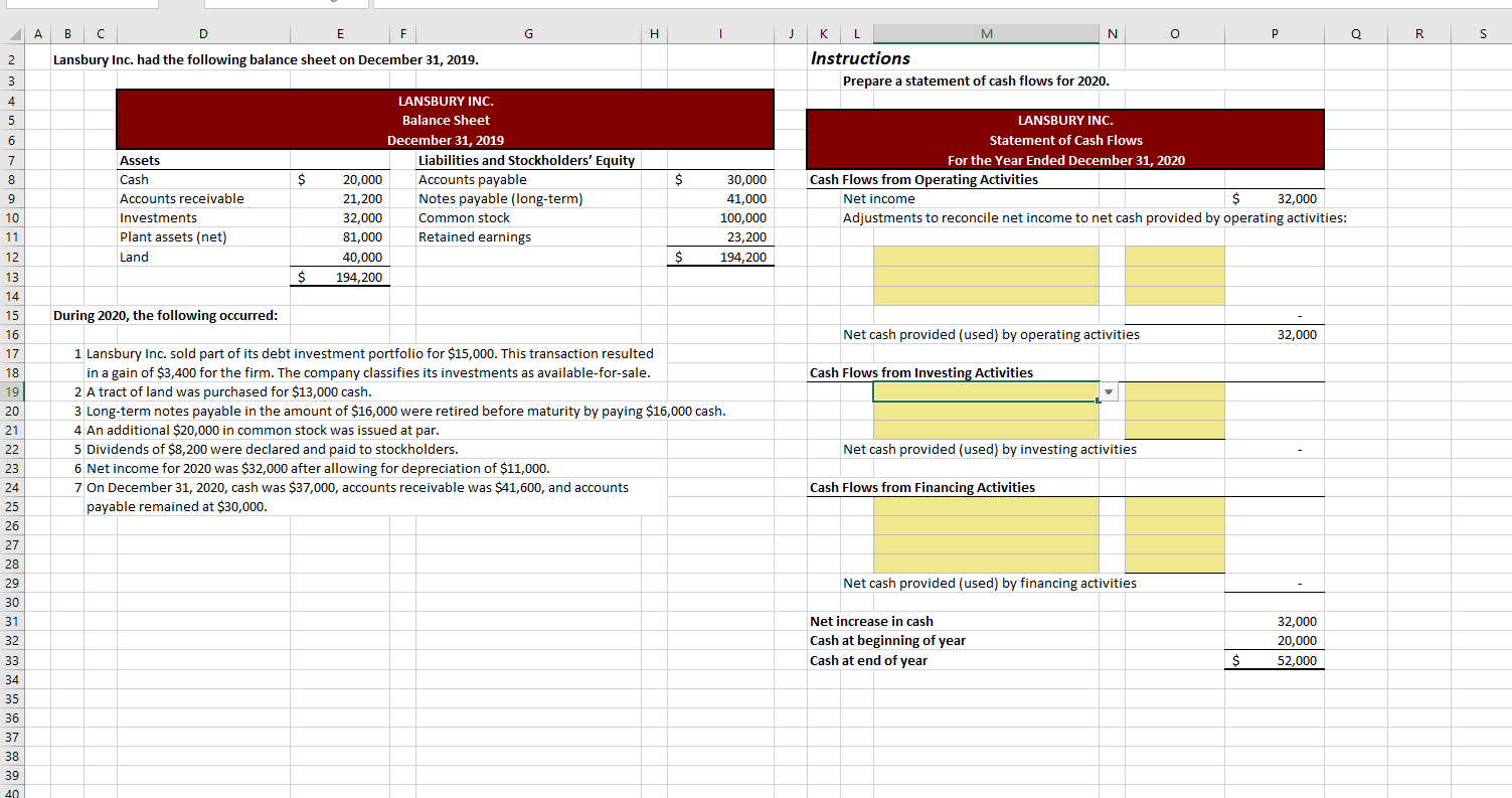 Solved Intermediate accounting 1 Statement of Cash Flows The