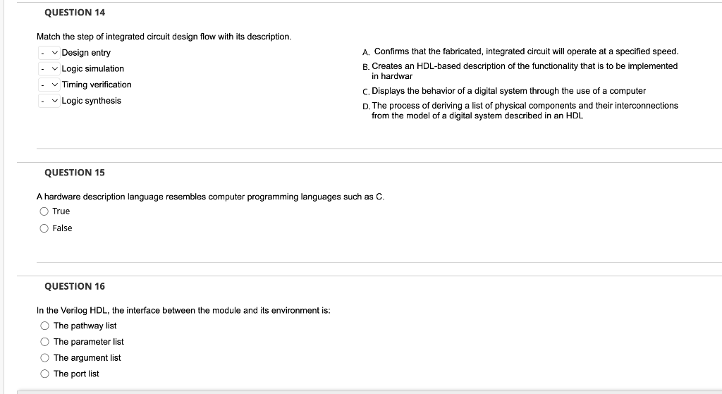 Solved Match the step of integrated circuit design flow with