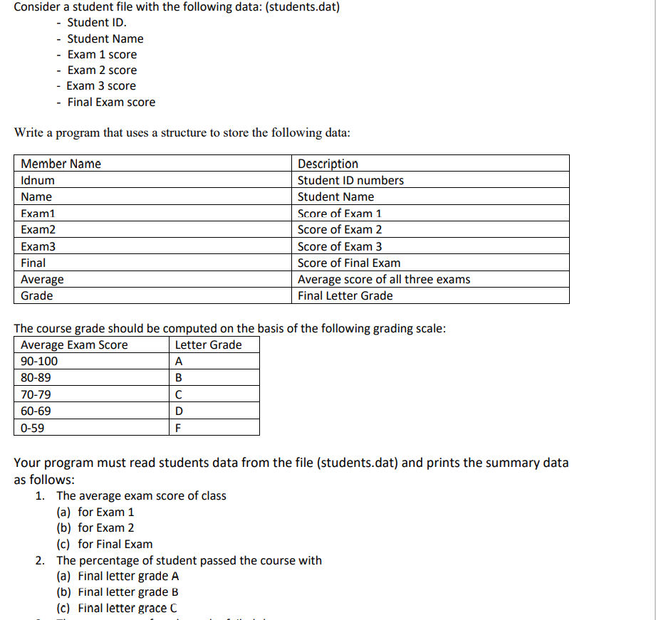 Solved Consider a student file with the following data: | Chegg.com