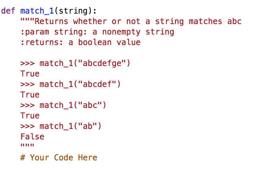 Solved def match_1(string): """Returns whether or not a | Chegg.com