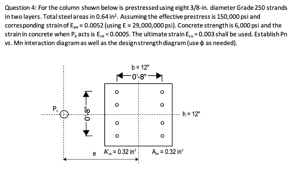 Question 4: For the column shown below is prestressed | Chegg.com