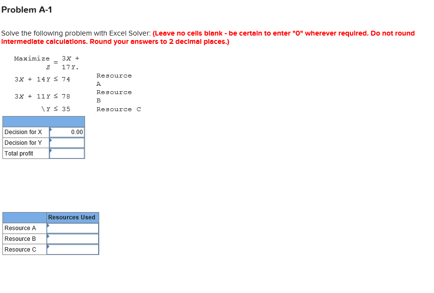 Solved Problem A-1 Solve The Following Problem With Excel | Chegg.com