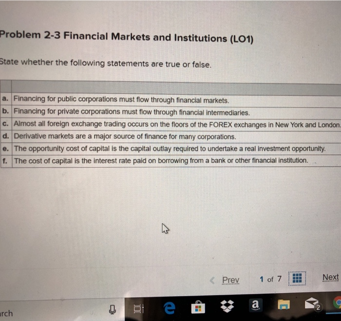 Solved Problem 2-3 Financial Markets And Institutions (LO1) | Chegg.com