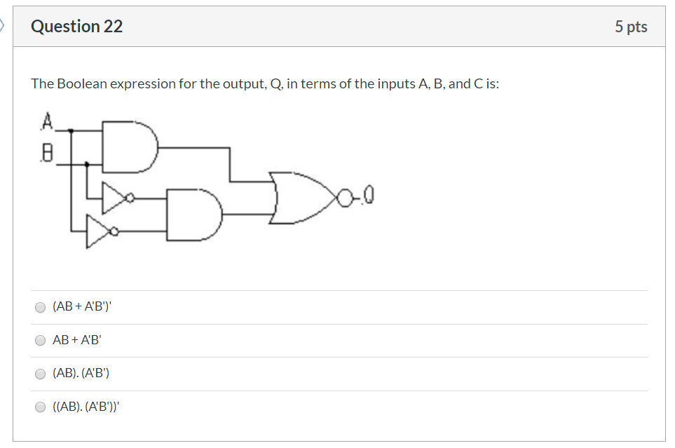 Solved Question 22 5 pts The Boolean expression for the | Chegg.com