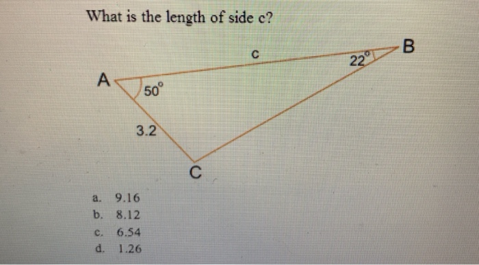Solved what is the length of side c 50 3 2 a 9 16 b 8 12 chegg