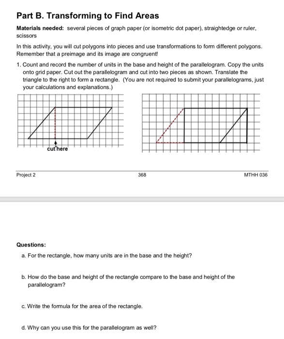 Solved Part B. Transforming to Find Areas Materials needed: | Chegg.com