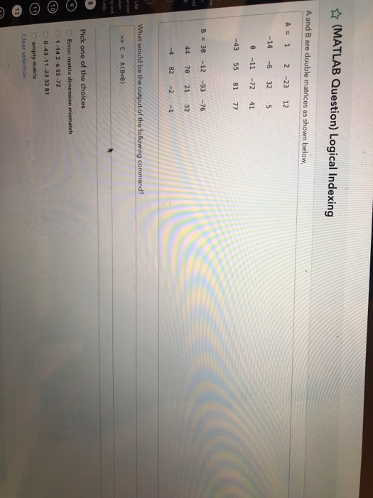 Solved ☆ (MATLAB Question) Concatenate Matrix If A is a | Chegg.com