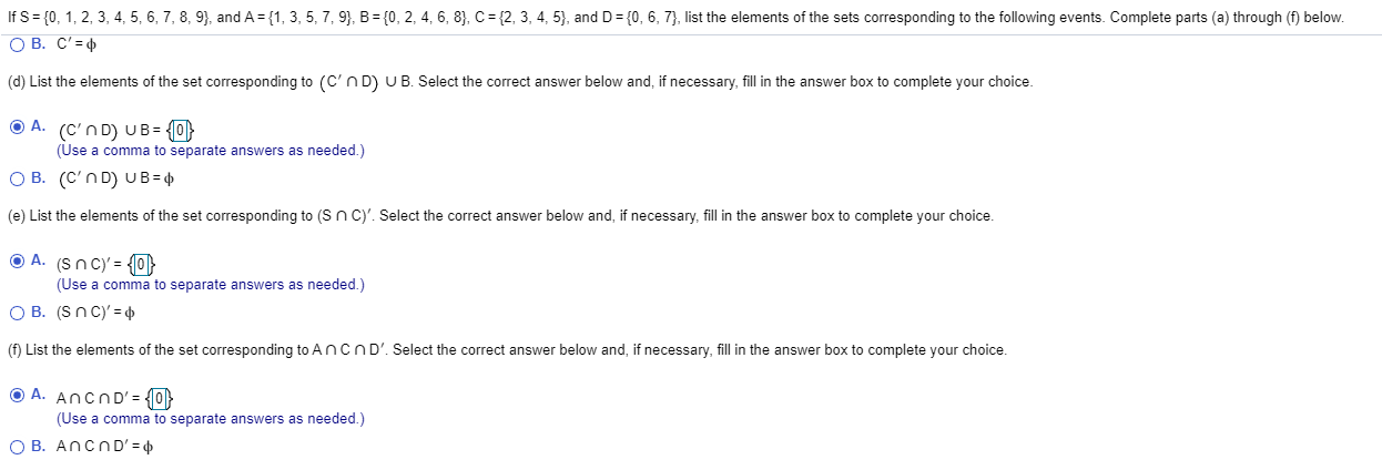 Solved If S = {0, 1, 2, 3, 4, 5, 6, 7, 8, 9), And A={1, 3, | Chegg.com