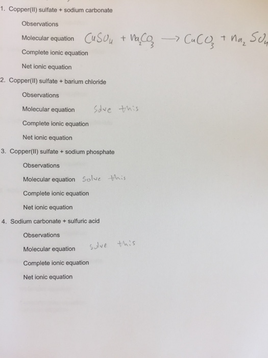 Solved Copper (II) sulfate + sodium carbonate Observations