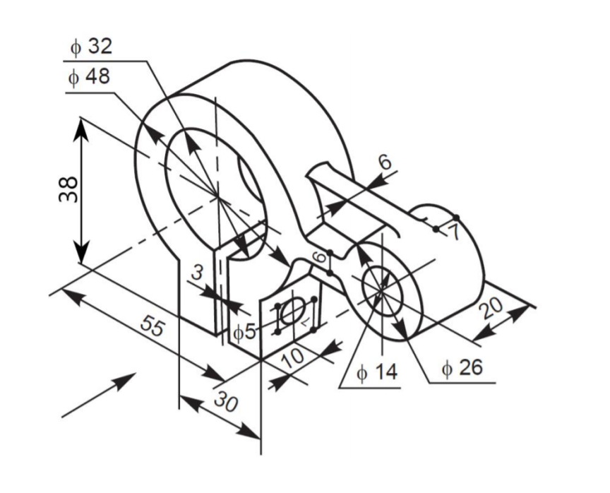 Solved Draw the front view (indicated by the arrow) of the | Chegg.com