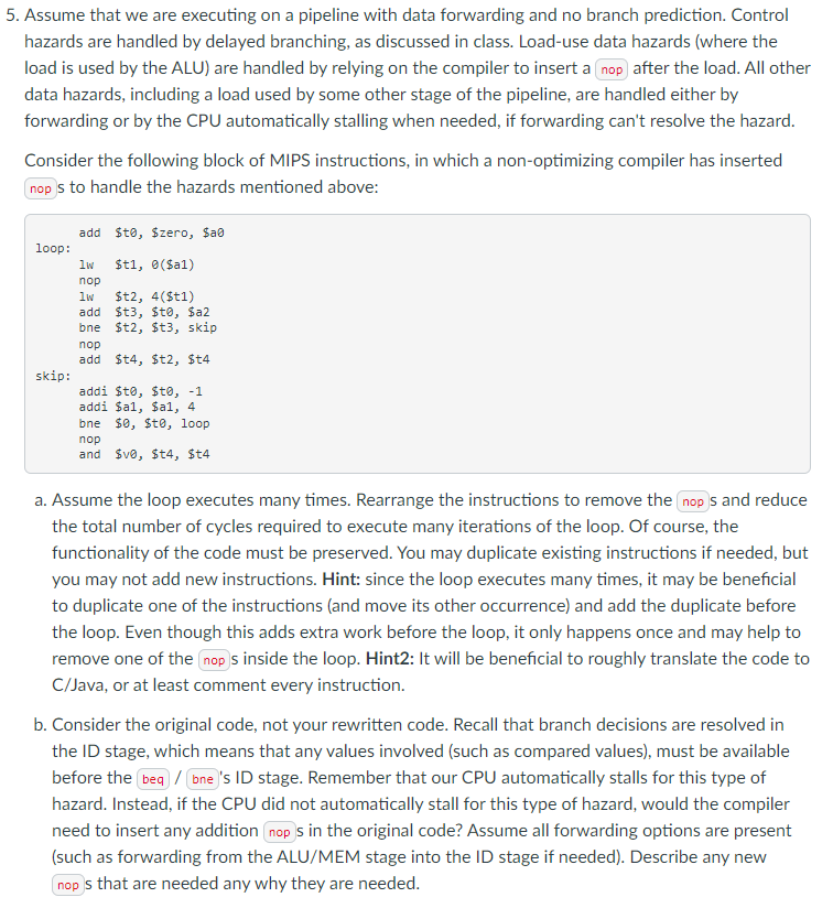 Solved Please answer 5a and 5bAssume that we are executing | Chegg.com